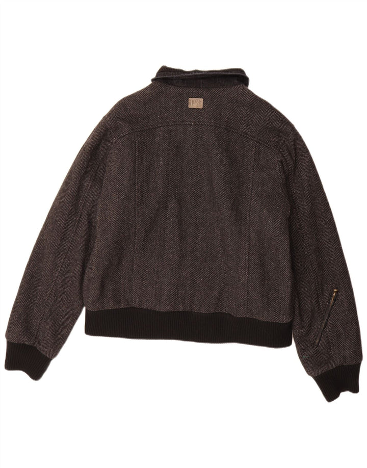 Pyramid Mens Bomber Jacket UK 40 Large Grey Herringbone Wool