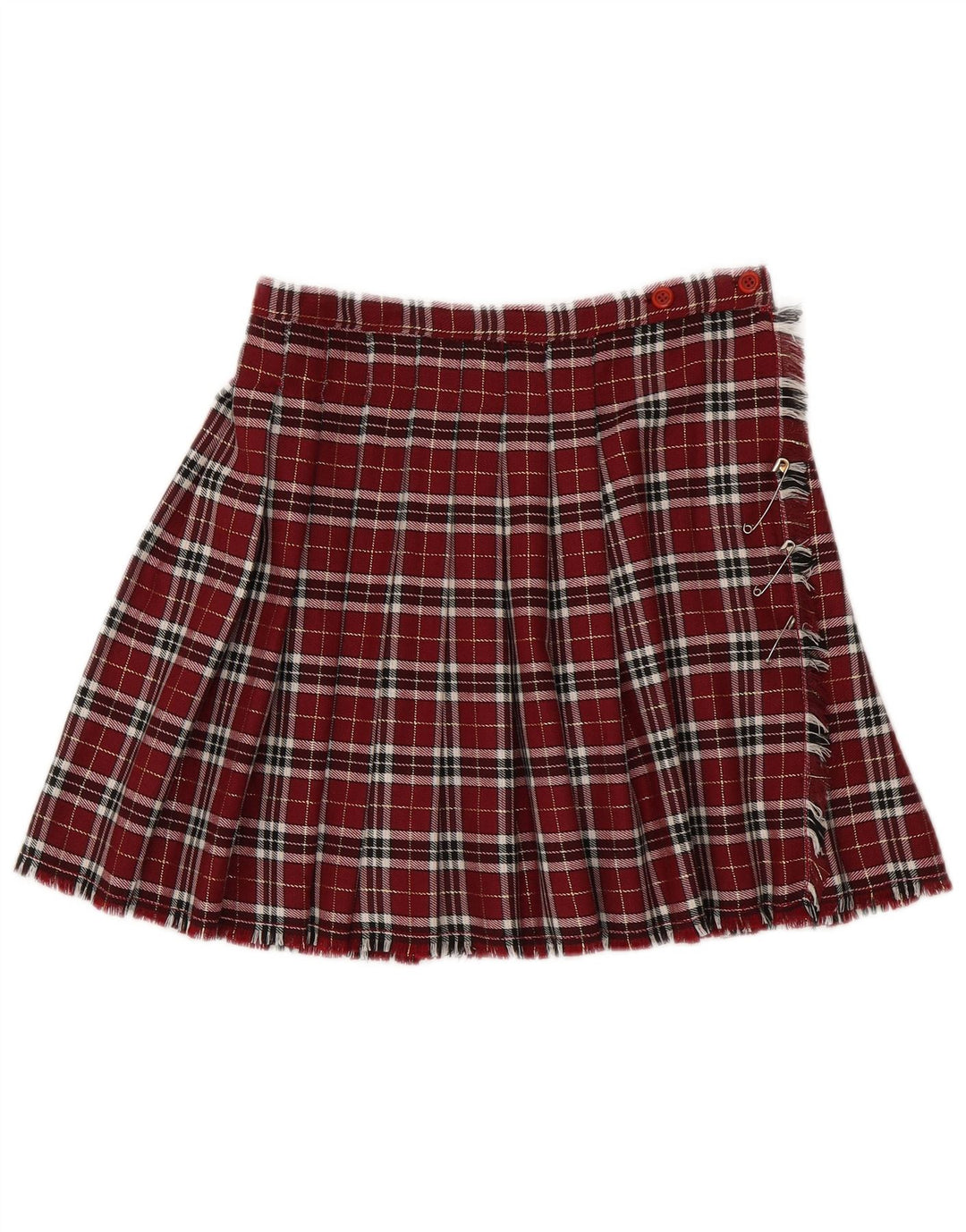 Vintage Womens Wrap Knife Pleated Skirt Medium W28 Burgundy Check