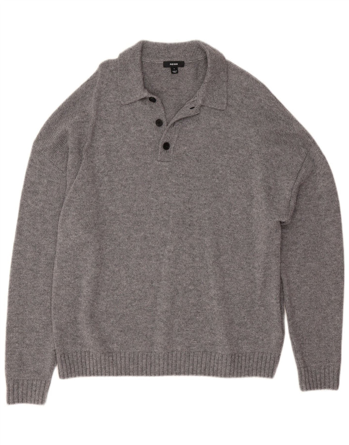Reiss Mens Polo Neck Jumper Sweater Large Grey Flecked Wool