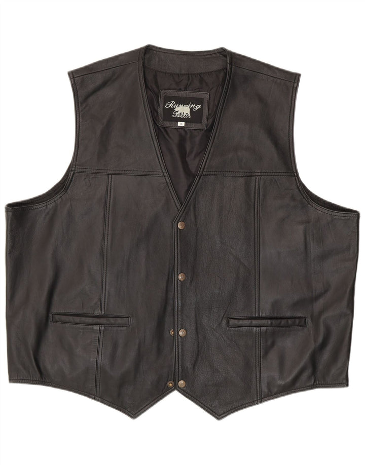 Running Bear Mens Leather Waistcoat 6XL Black