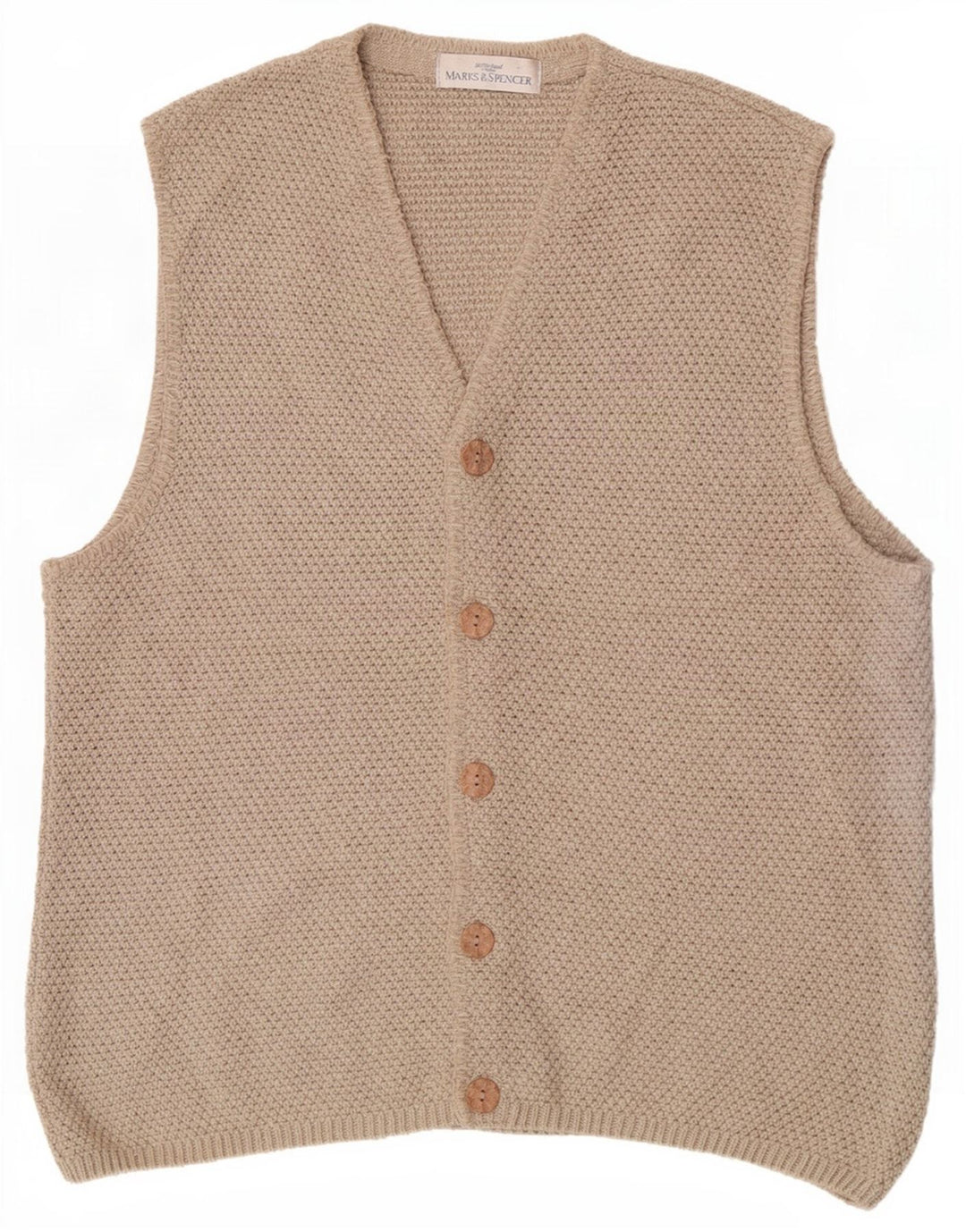 Marks & Spencer Mens St. Michael Sleeveless Cardigan Sweater Medium Beige