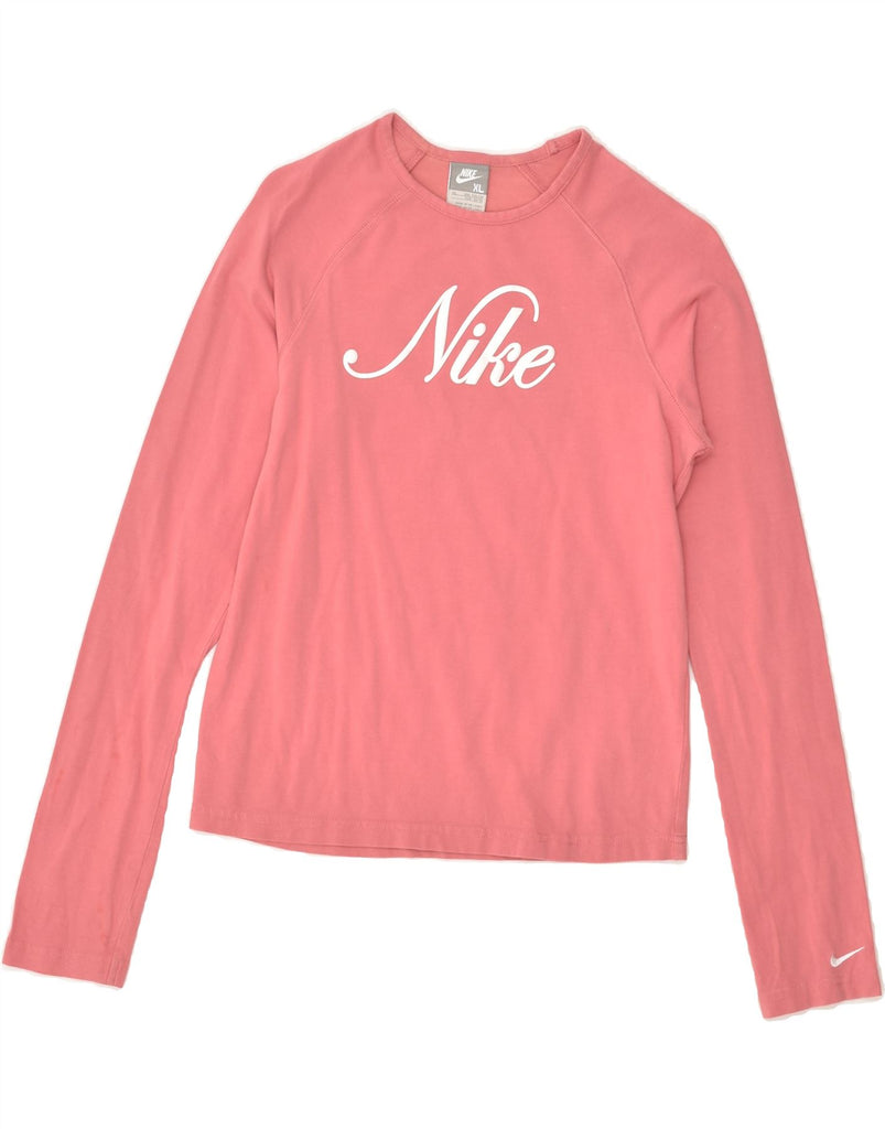 NIKE Girls Graphic Top Long Sleeve 13-14 Years Pink Cotton | Vintage Nike | Thrift | Second-Hand Nike | Used Clothing | Messina Hembry 