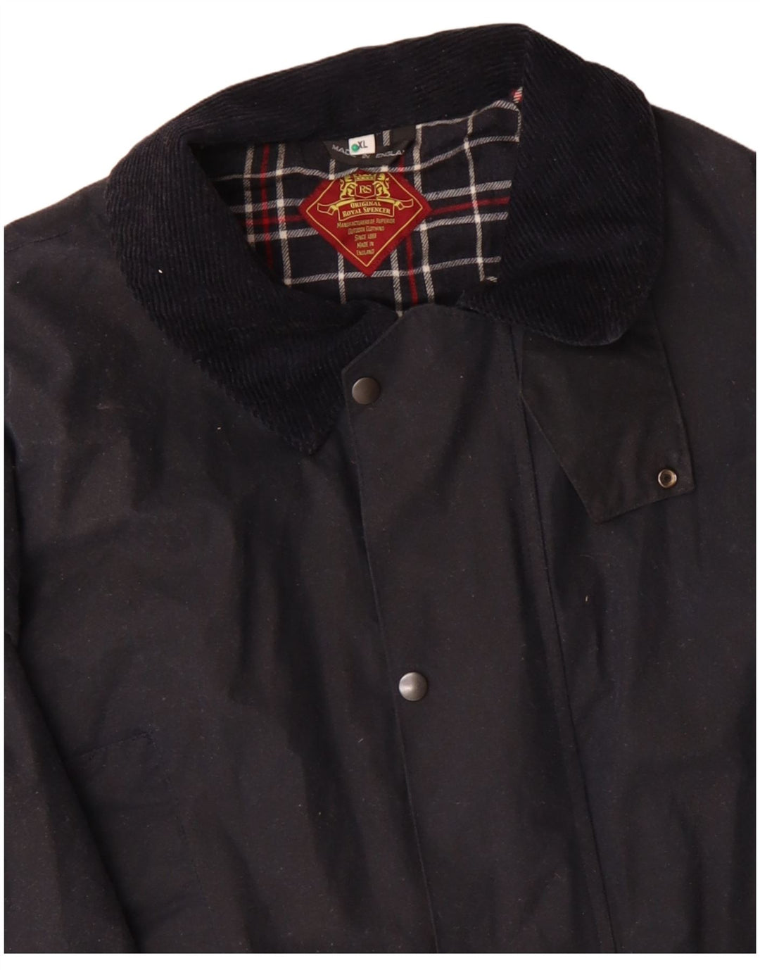 ROYAL SPENCER Mens Loose Fit Waxed Cotton Jacket UK 42 XL Navy Blue Cotton