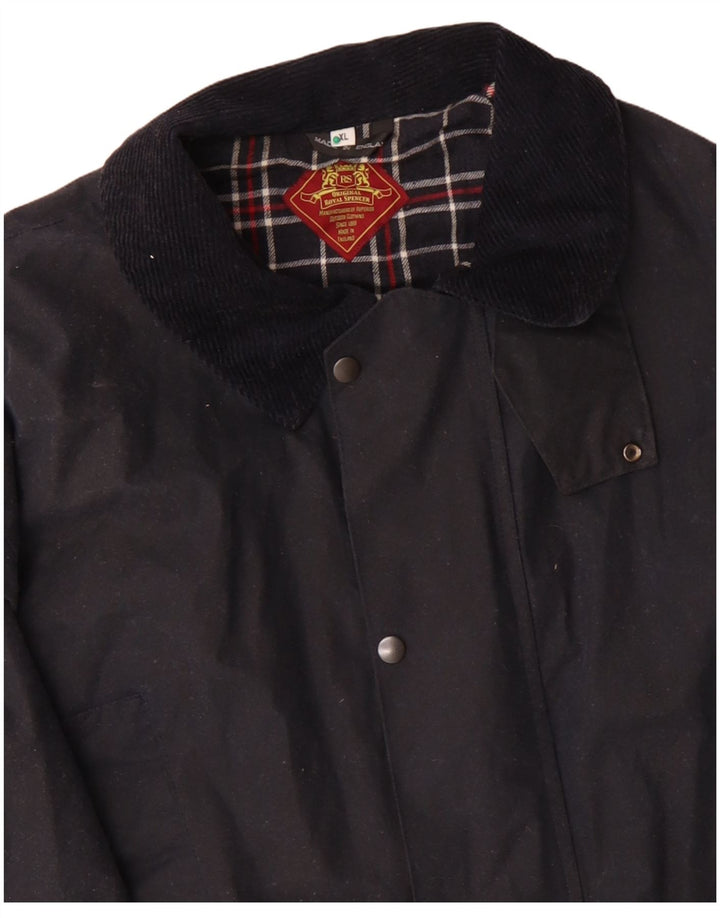 ROYAL SPENCER Mens Loose Fit Waxed Cotton Jacket UK 42 XL Navy Blue Cotton