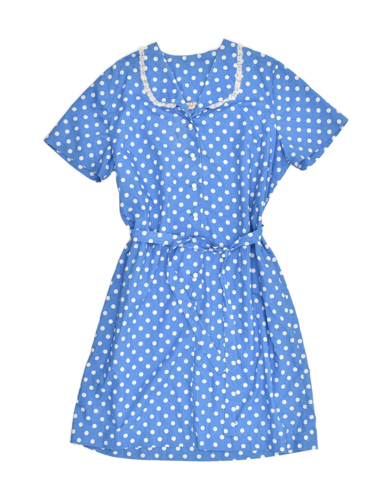 VINTAGE Womens Off Shoulder Shirt Dress UK 14 Large Blue Polka Dot | Vintage Vintage | Thrift | Second-Hand Vintage | Used Clothing | Messina Hembry 