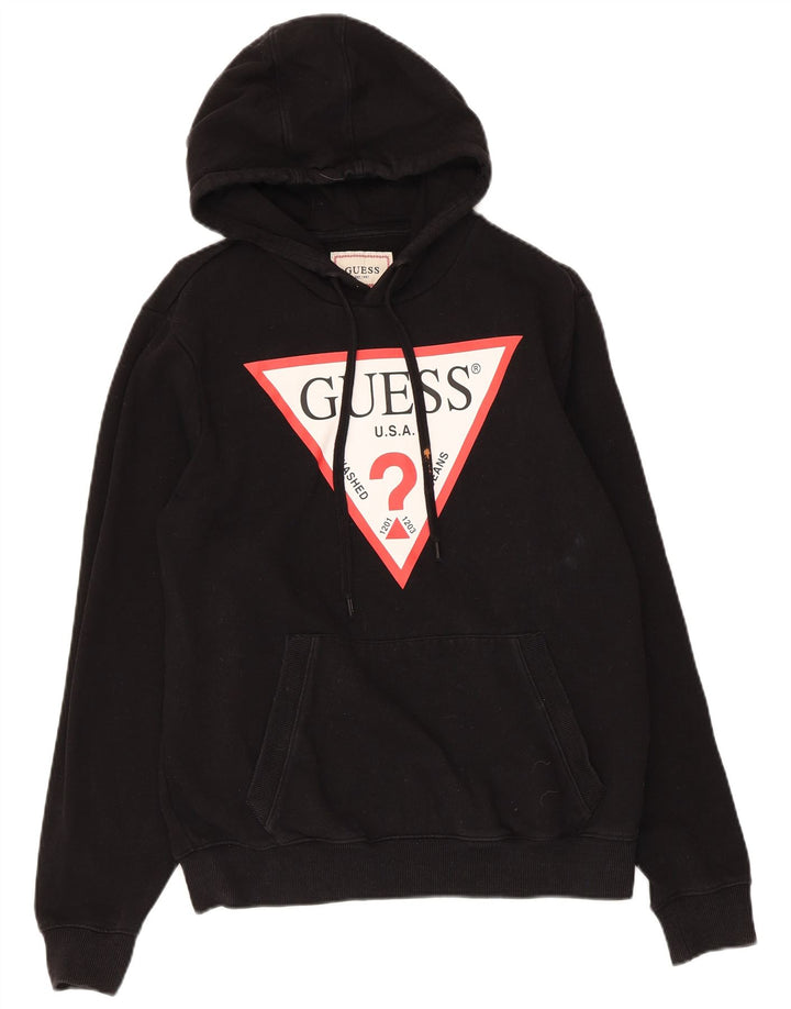 Guess Mens Graphic Hoodie Jumper Small Black Cotton