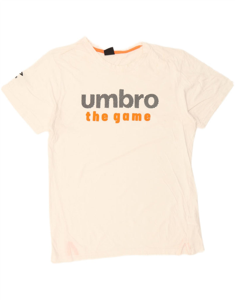 UMBRO Boys Graphic T-Shirt Top 13-14 Years XL White Cotton Vintage Umbro and Second-Hand Umbro from Messina Hembry 