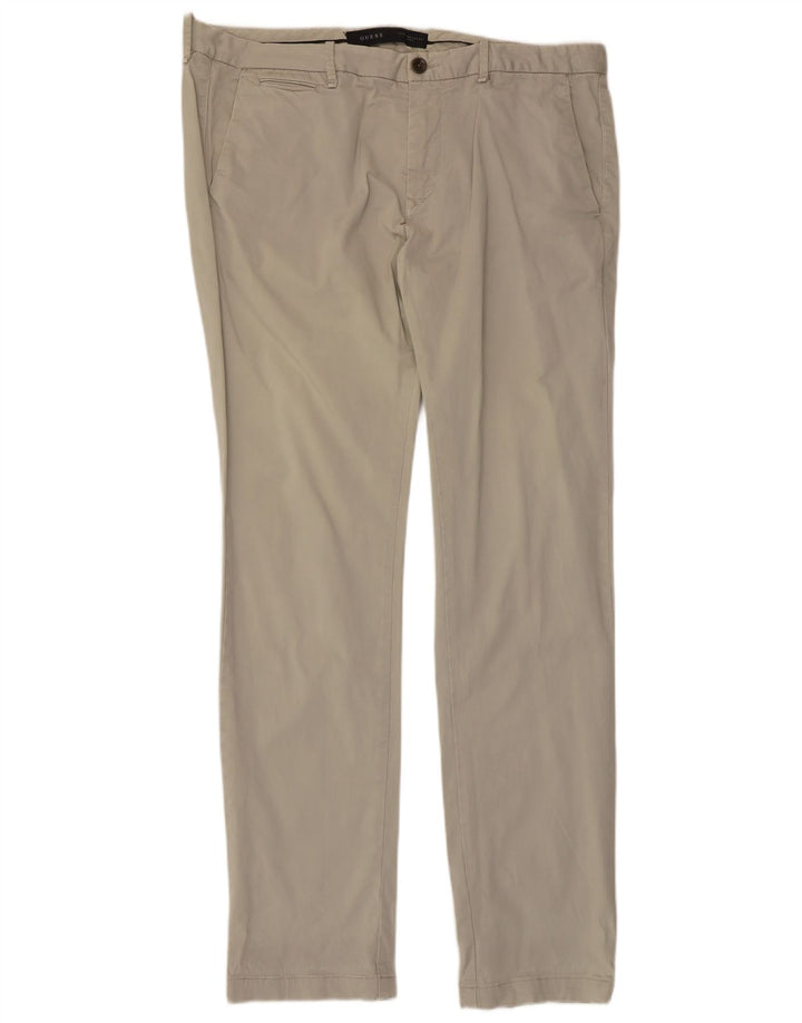 GUESS Mens Slim Chino Trousers W36 L33 Beige Cotton