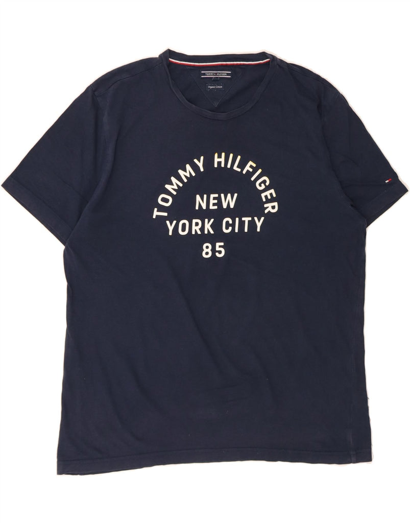TOMMY HILFIGER Mens Graphic T-Shirt Top 2XL Navy Blue Cotton Vintage Tommy Hilfiger and Second-Hand Tommy Hilfiger from Messina Hembry 
