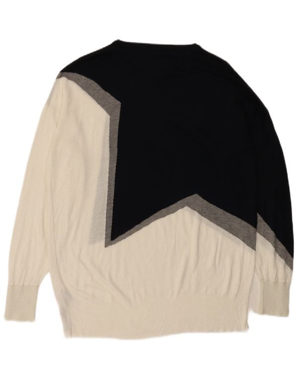 Zara Womens Boat Neck Jumper Sweater UK 16 Large White Colourblock Viscose