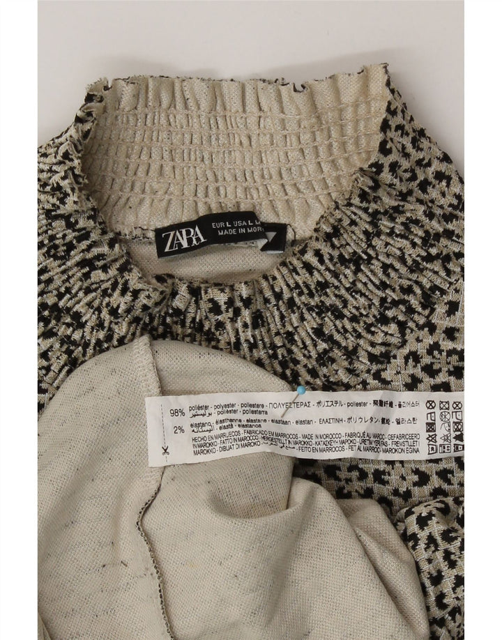 Zara Womens Crop Blouse Top UK 14 Large Grey Animal Print Polyester