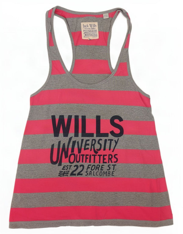 Jack Wills Womens Graphic Vest Top UK 8 Small Grey Striped Cotton