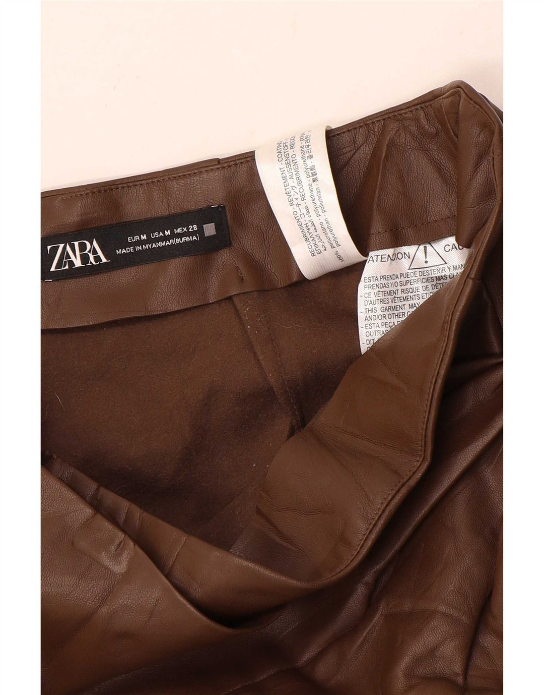 Zara Womens Faux Leather Skirt Medium W28 Brown Polyurethane