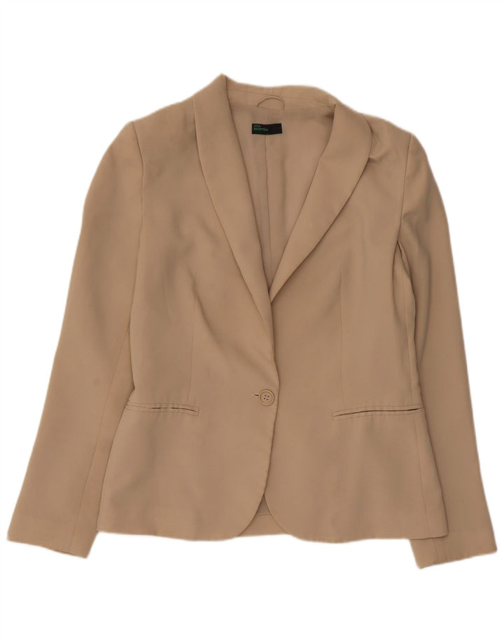 Benetton Womens 1 Button Blazer Jacket UK 12 Medium Beige