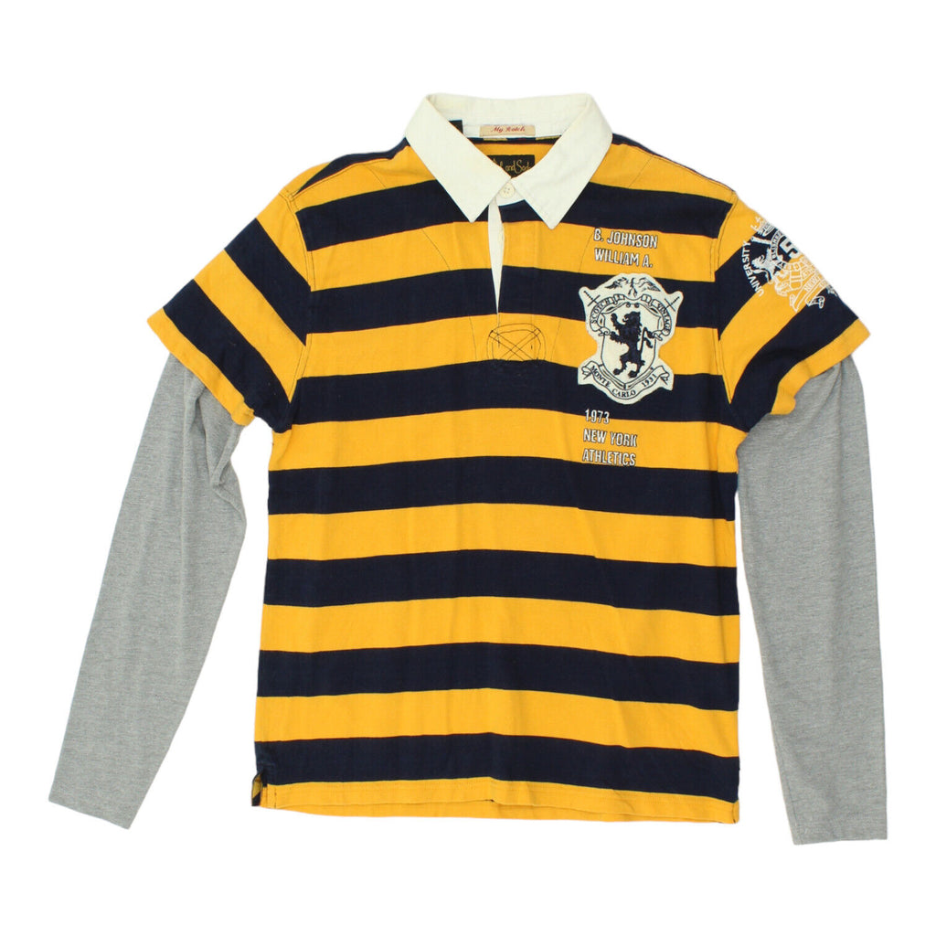 Scotch & Soda Mens Yellow Black Long Grey Sleeve Polo Shirt | Vintage Rugby VTG | Vintage Messina Hembry | Thrift | Second-Hand Messina Hembry | Used Clothing | Messina Hembry 