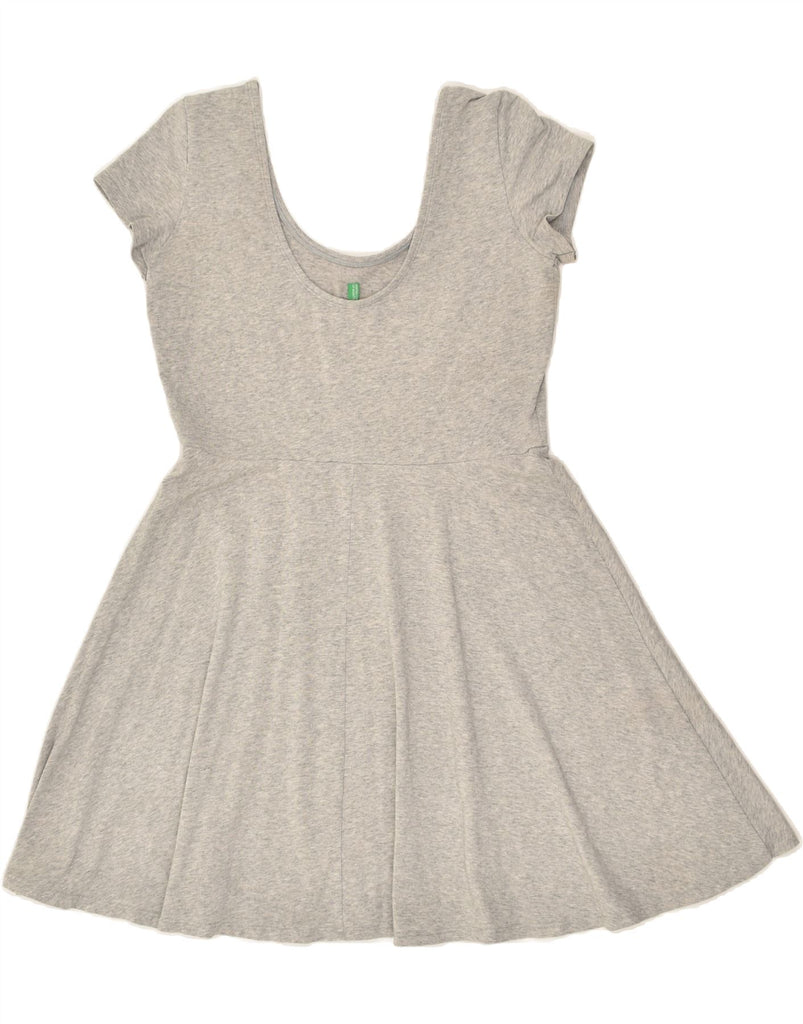 BENETTON Womens Short Sleeves Swing Dress UK 16 Large Grey Cotton | Vintage Benetton | Thrift | Second-Hand Benetton | Used Clothing | Messina Hembry 