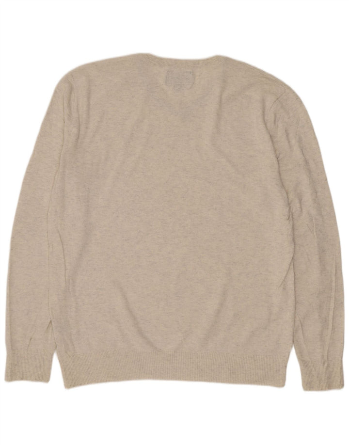 American Eagle Outfitters Mens V-Neck Jumper Sweater Medium Beige Flecked