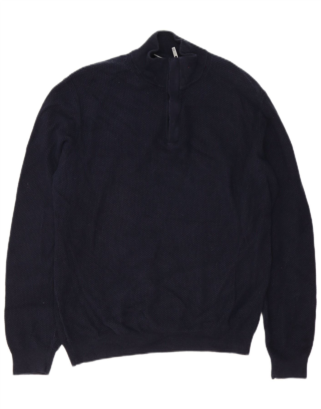 Massimo Dutti Mens Zip Neck Jumper Sweater Large Navy Blue Cotton