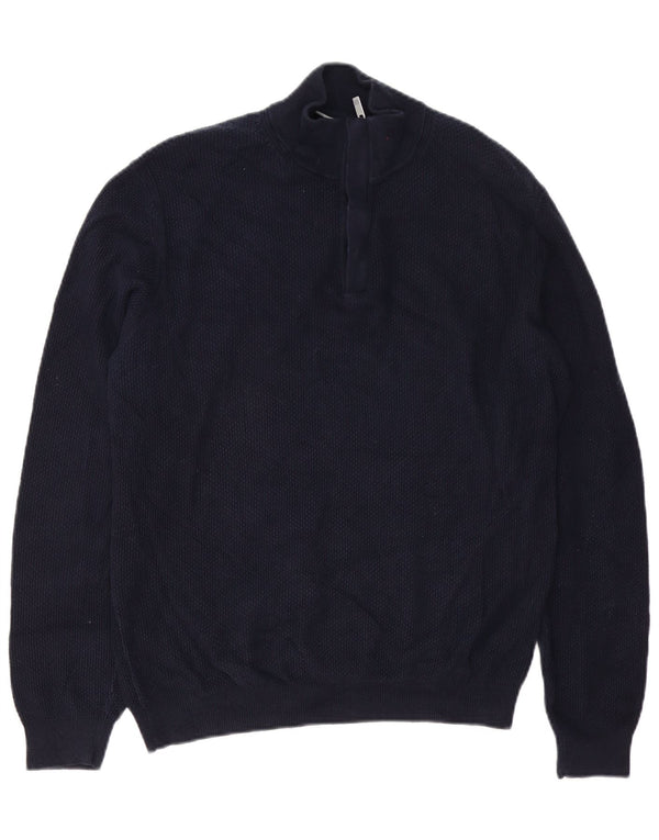 Massimo Dutti Mens Zip Neck Jumper Sweater Large Navy Blue Cotton