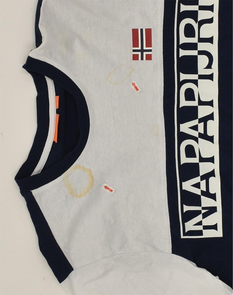 NAPAPIJRI Mens Graphic T-Shirt Top Medium Navy Blue Colourblock Cotton | Vintage Napapijri | Thrift | Second-Hand Napapijri | Used Clothing | Messina Hembry 