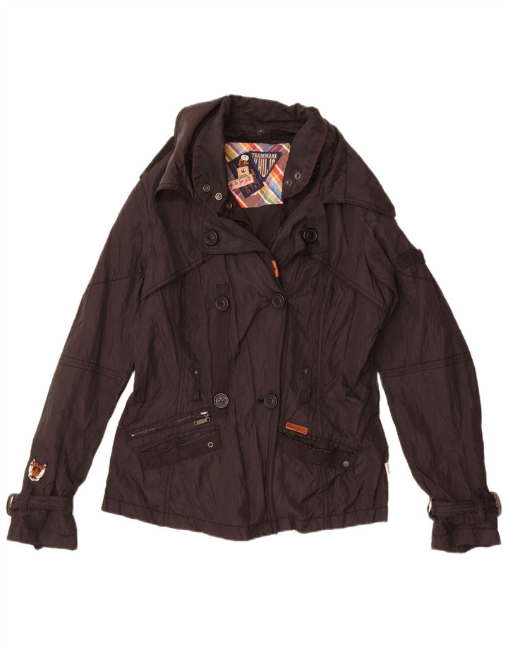 Trademark Womens Double Breasted Windbreaker Jacket UK 14 Medium Black