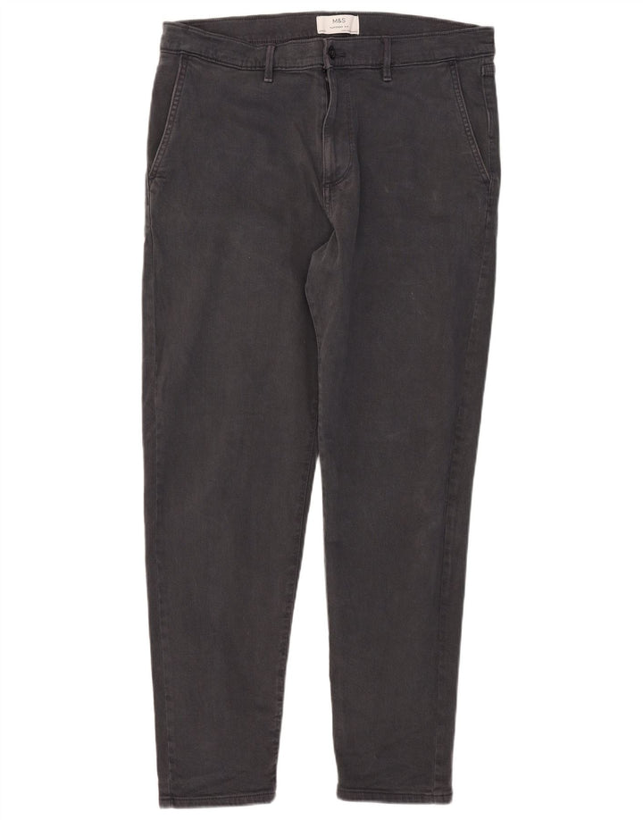 Marks & Spencer Mens Slim Chino Trousers W34 L28 Grey Cotton