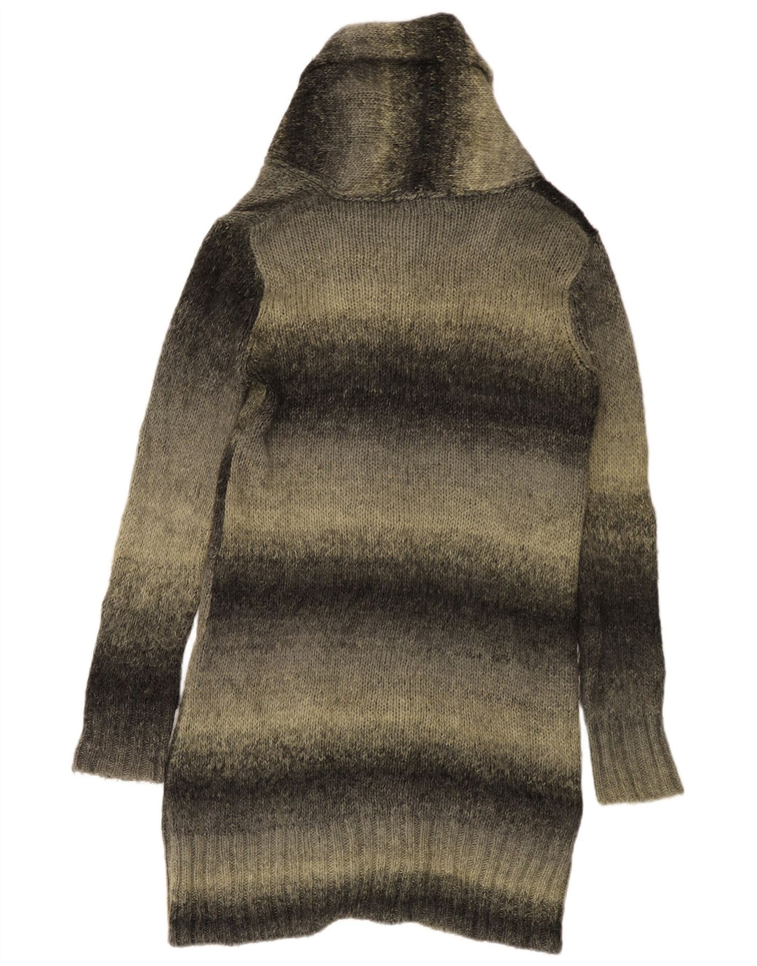 Zara Womens Longline Cardigan Sweater UK 14 Medium Grey Striped Acrylic