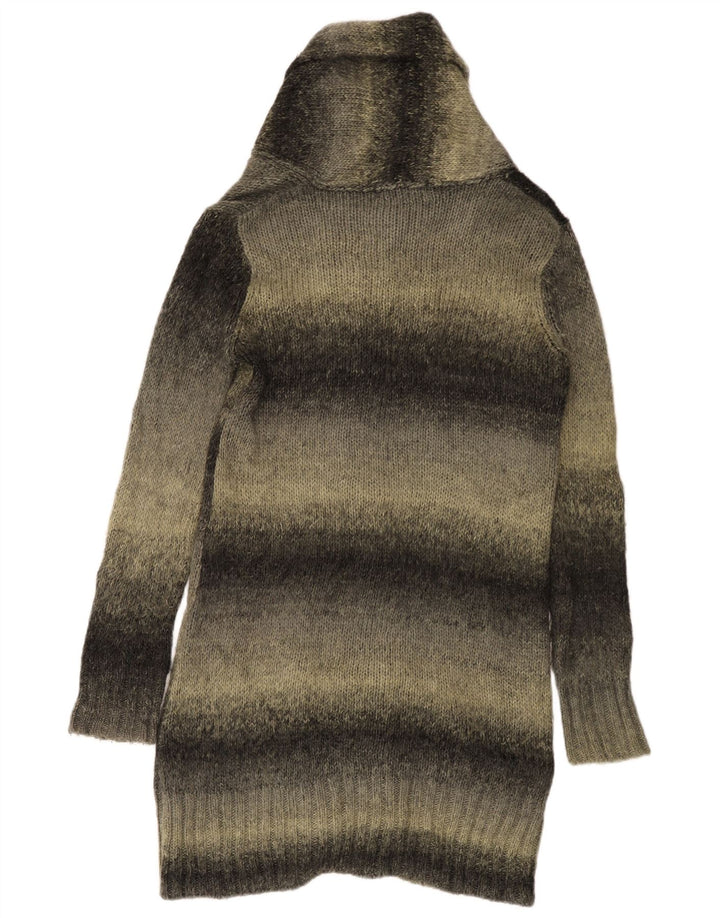 Zara Womens Longline Cardigan Sweater UK 14 Medium Grey Striped Acrylic