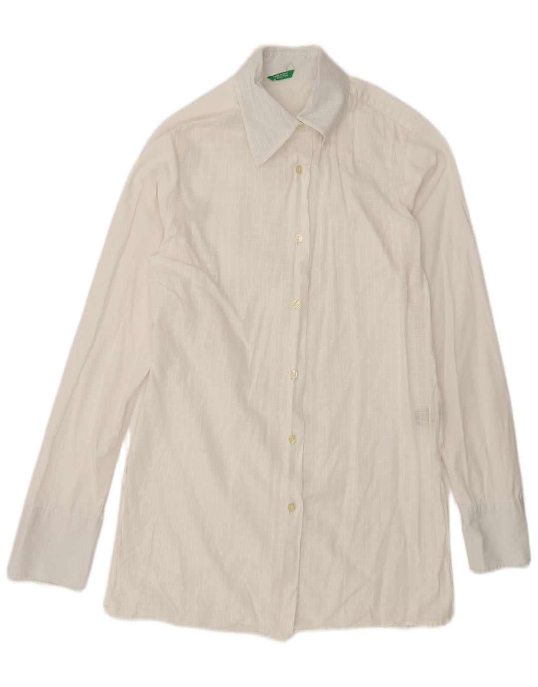 Benetton Womens Shirt UK 14 Medium White Check Cotton
