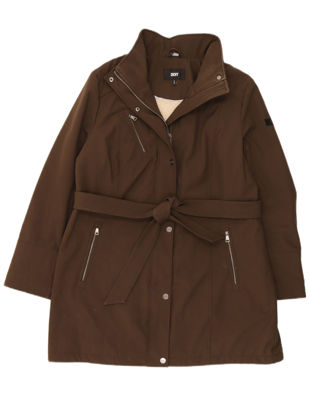 Dkny Womens Sherpa Overcoat UK 18 XL Brown Polyester