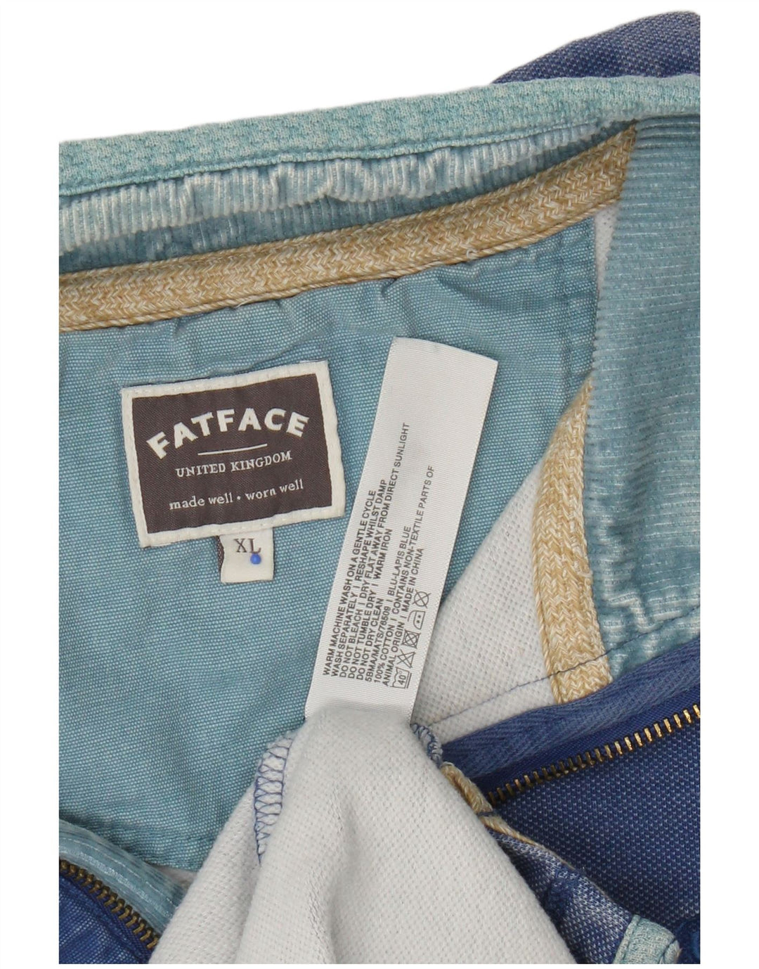Fat Face Mens Zip Neck Sweatshirt Jumper XL Blue Cotton