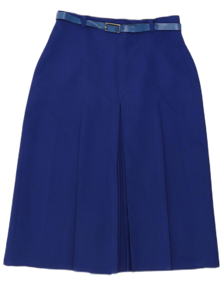 Vintage Womens Pleated Skirt UK 14 Medium W28 Blue Polyester