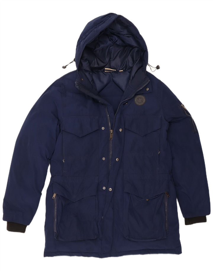 Dkny Mens Hooded Padded Jacket UK 40 Large Navy Blue Polyester
