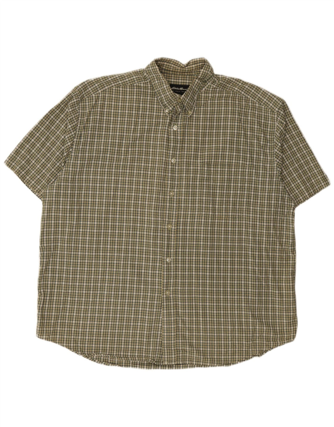 EDDIE BAUER Mens Short Sleeve Shirt 2XL Khaki Check Cotton