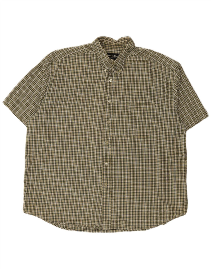 EDDIE BAUER Mens Short Sleeve Shirt 2XL Khaki Check Cotton