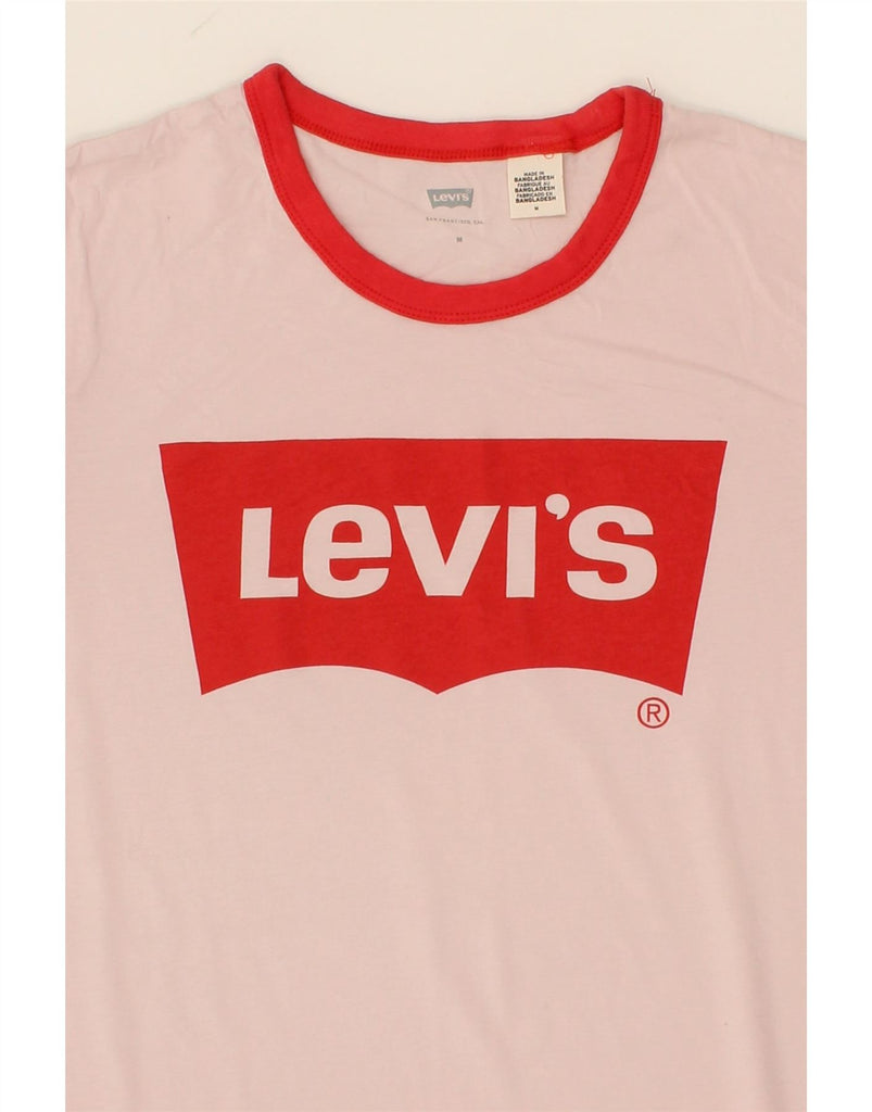 LEVI'S Womens Graphic T-Shirt Top UK 14 Medium Pink Cotton Vintage Levi's and Second-Hand Levi's from Messina Hembry 