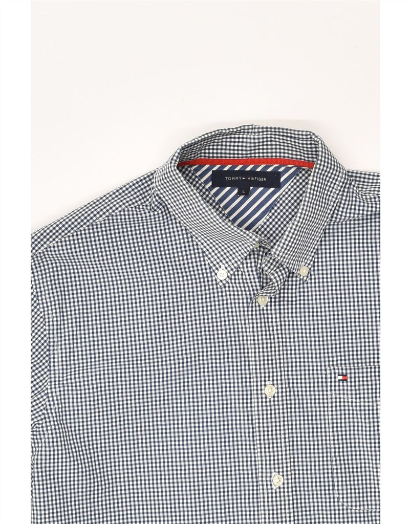 TOMMY HILFIGER Mens Shirt Large Navy Blue Gingham Cotton | Vintage Tommy Hilfiger | Thrift | Second-Hand Tommy Hilfiger | Used Clothing | Messina Hembry 