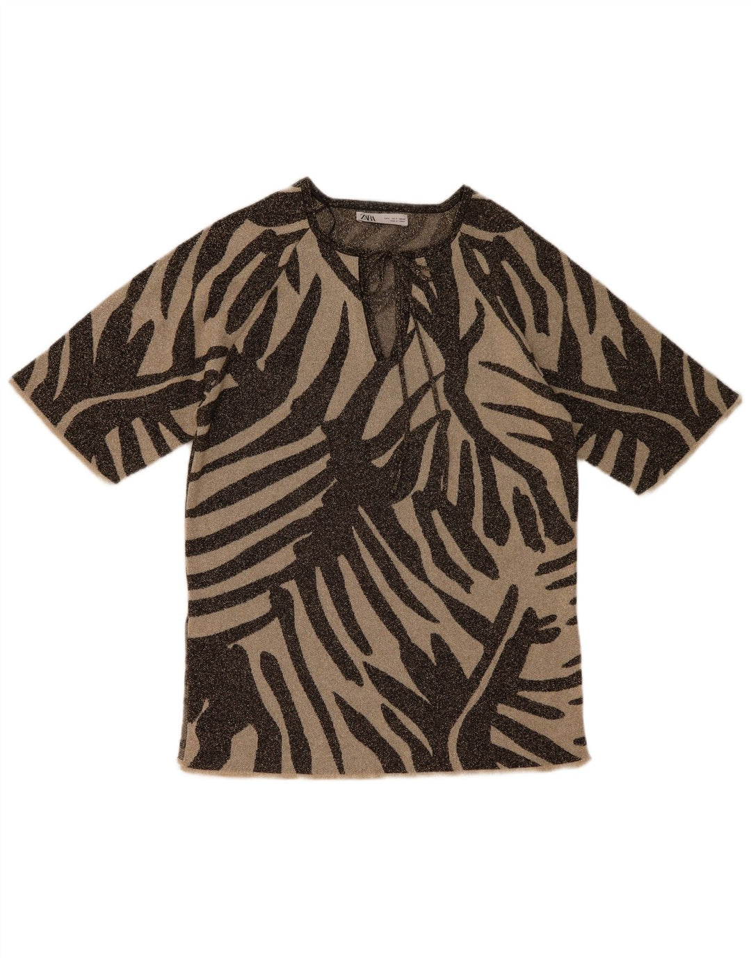 Zara Womens Oversized Tunic Top UK 10 Small Brown Animal Print Viscose