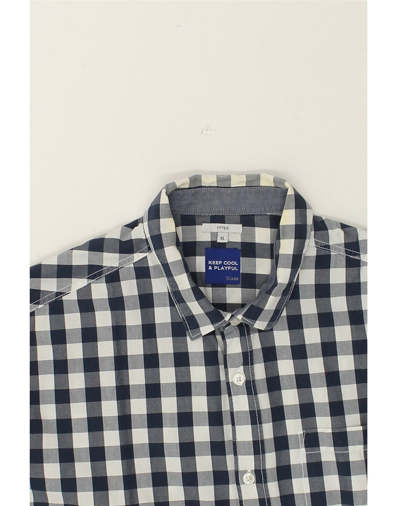 JULES Mens Fitted Shirt XL Navy Blue Gingham Cotton | Vintage Jules | Thrift | Second-Hand Jules | Used Clothing | Messina Hembry 