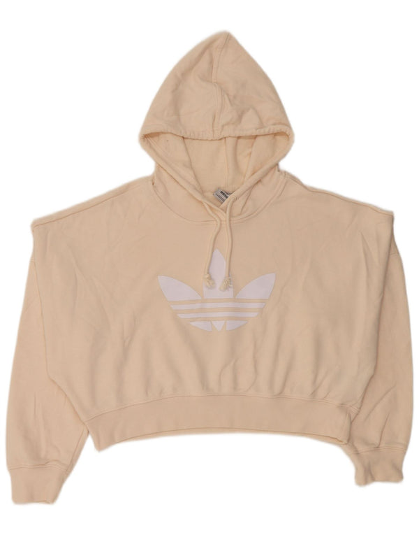 Adidas Womens Graphic Oversized Hoodie Jumper UK 10 Small Beige Cotton