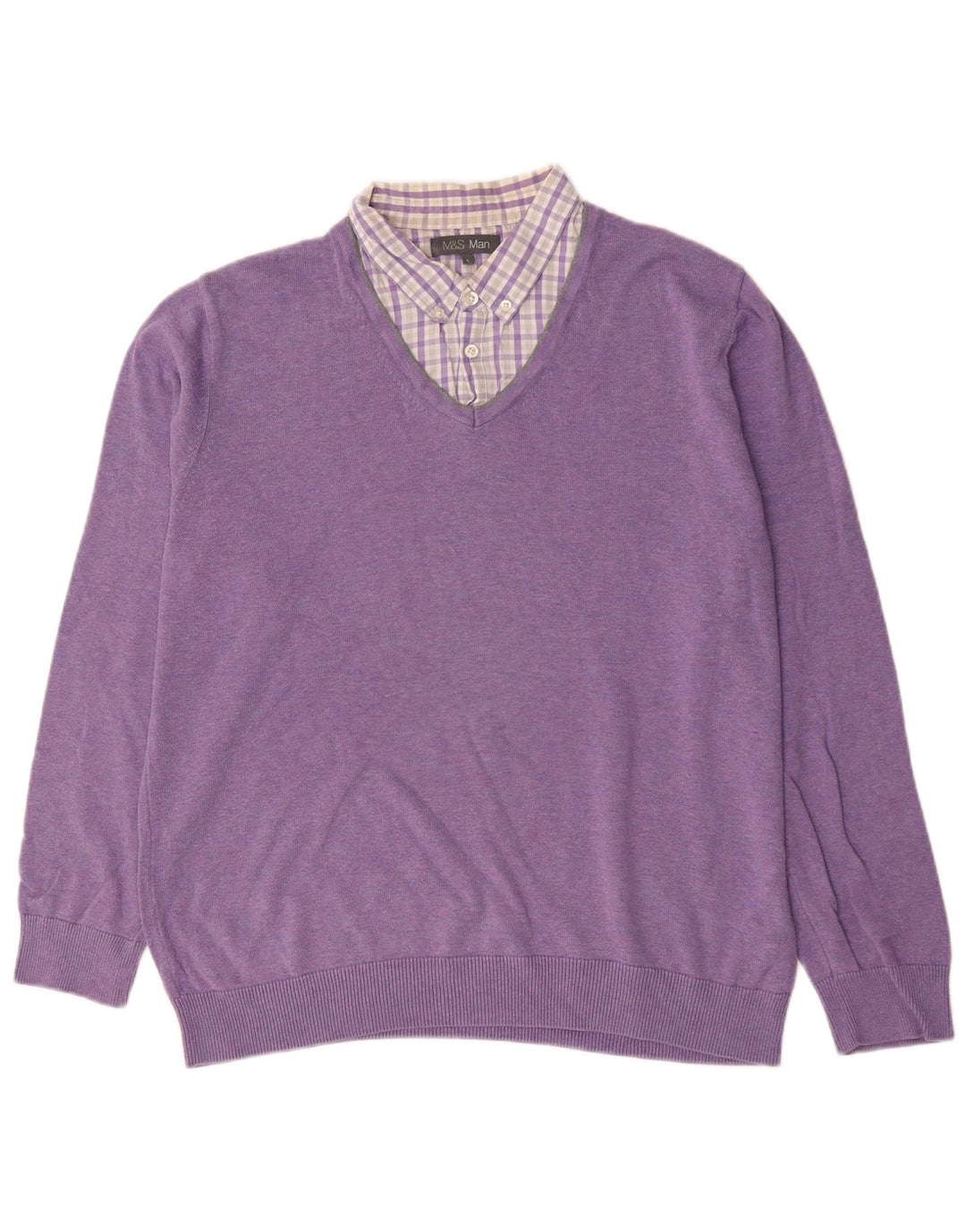 Marks & Spencer Mens V-Neck Jumper Sweater Large Purple Cotton