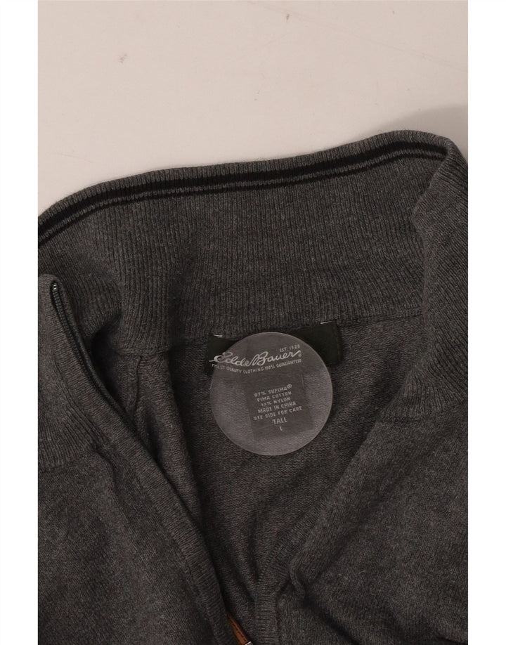 EDDIE BAUER Mens Zip Neck Jumper Sweater Large Grey Cotton