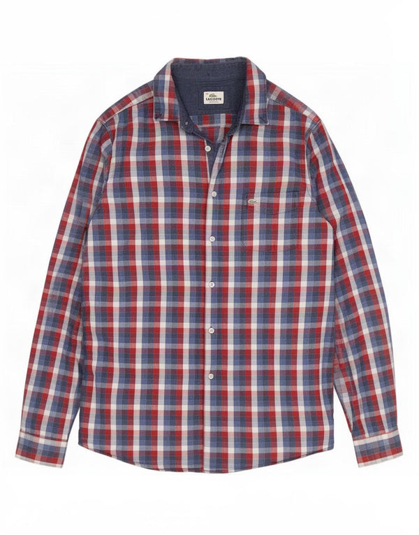 Lacoste Mens Regular Fit Shirt Size 44 XL Blue Check Cotton