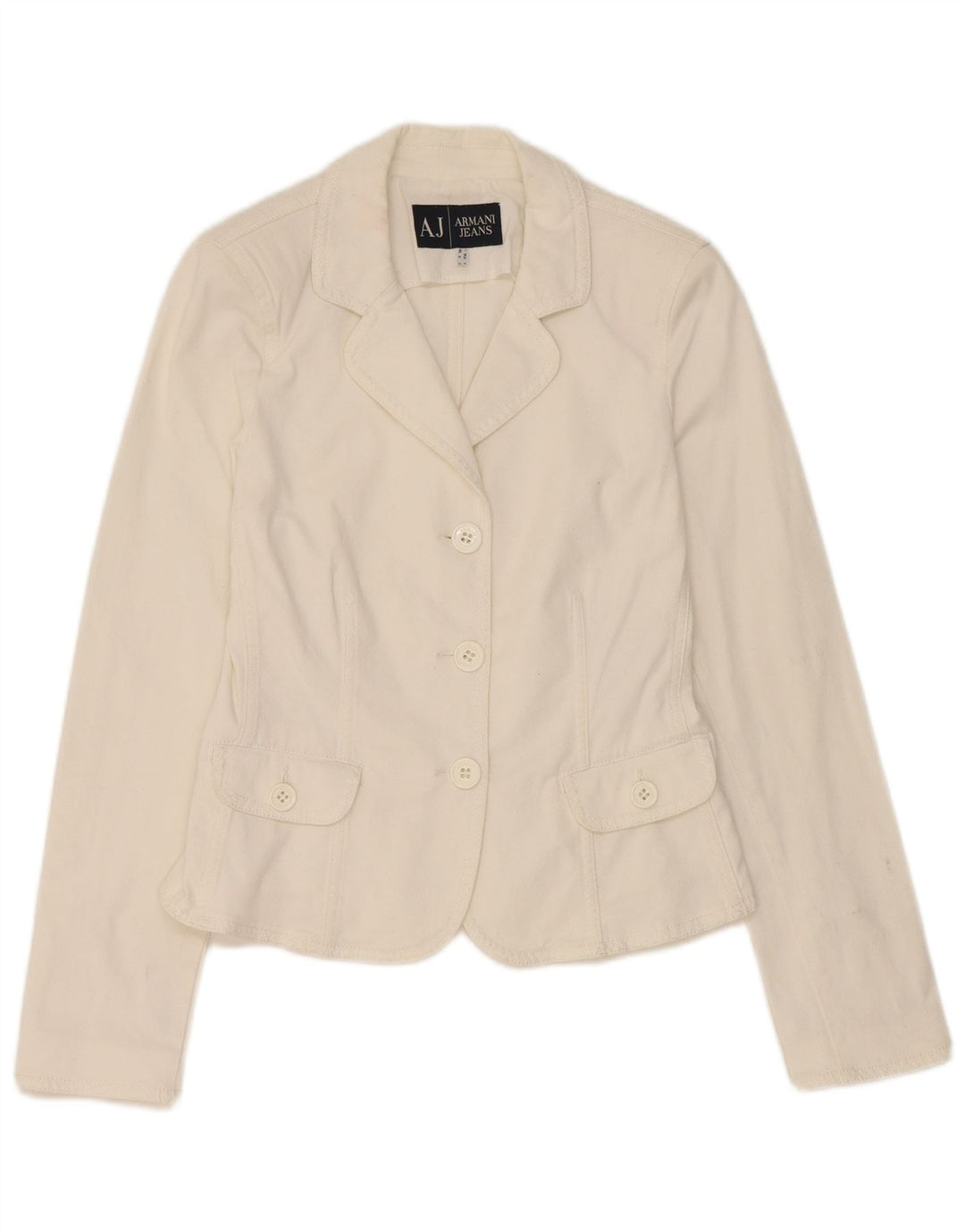 Armani Jeans Womens 3 Button Blazer Jacket UK 10 Small White Cotton