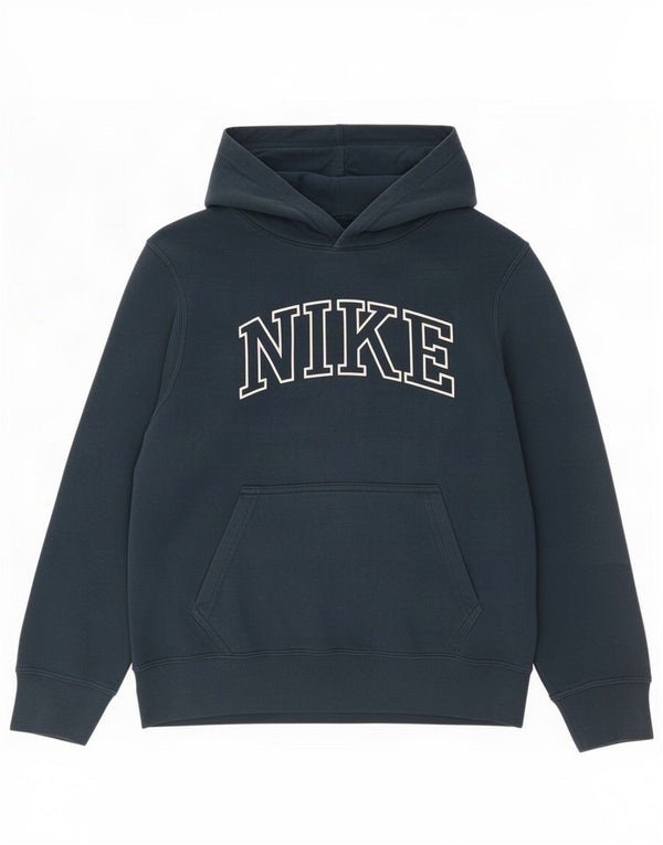 Nike Boys Graphic Hoodie Jumper 12-13 Years Large Navy Blue Cotton