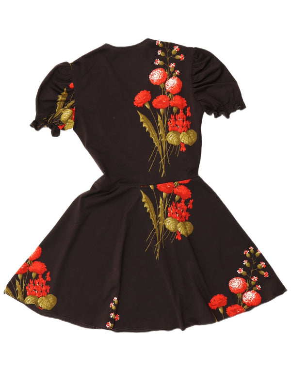 VINTAGE Womens A-Line Dress UK 12 Medium Black Floral