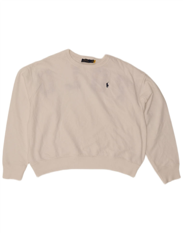 POLO RALPH LAUREN Womens Crop Sweatshirt Jumper UK 16 Large White