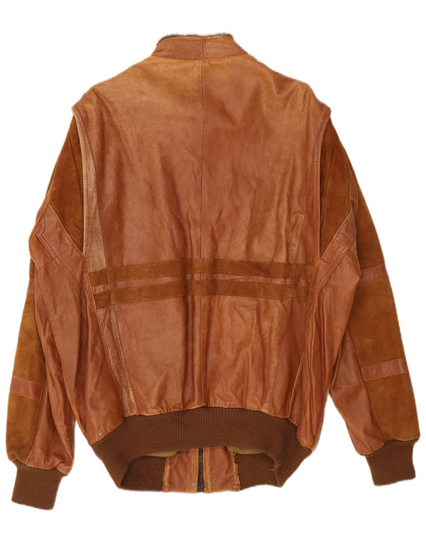 Vintage Mens Military Bomber Leather Jacket UK 42 XL Brown Colourblock