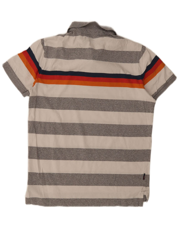 Superdry Mens Polo Shirt Large Grey Striped Cotton