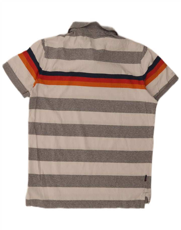 Superdry Mens Polo Shirt Large Grey Striped Cotton